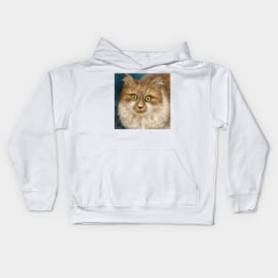 Contemporary Painting of a Blonde White Fluffy Persian Cat with Hypnotizing Green Eyes Kids Hoodie